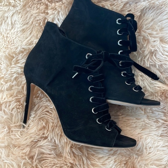 JIMMY CHOO | Mavy Velvet 85mm Bootie | Lace up Peep Toe Stilettos | Black | 36.5 - Picture 3 of 9
